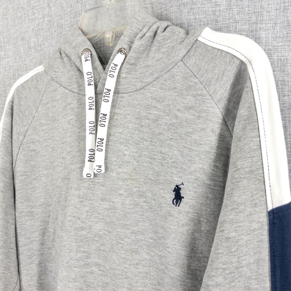 Polo Ralph Lauren Men's Large Colorblock Raglan Hoodie Gray Red Navy 100% Cotton